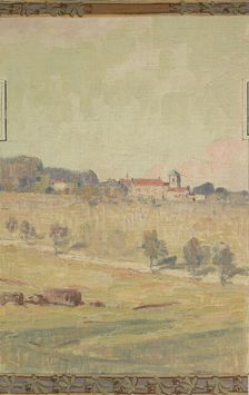 Esquisse pour la mairie de Fresnes : paysage rural en lisière de forêt, 1905. Creator: Jean Constant Pape