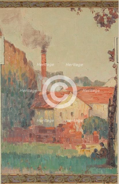 Esquisse pour la mairie de Fresnes : paysage rural en lisière de forêt, 1905. Creator: Jean Constant Pape.