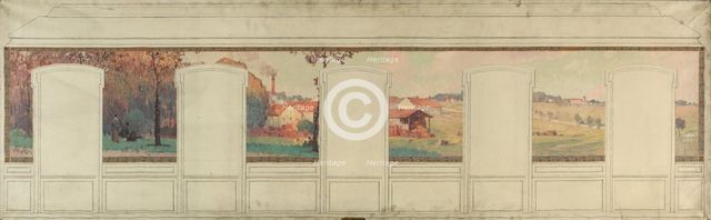Esquisse pour la mairie de Fresnes : paysage rural en lisière de forêt, 1905. Creator: Jean Constant Pape.