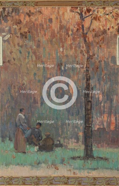 Esquisse pour la mairie de Fresnes : paysage rural en lisière de forêt, 1905. Creator: Jean Constant Pape.