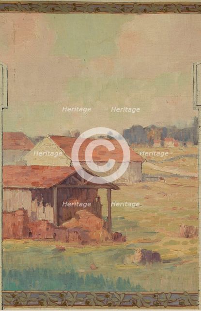 Esquisse pour la mairie de Fresnes : paysage rural en lisière de forêt, 1905. Creator: Jean Constant Pape.