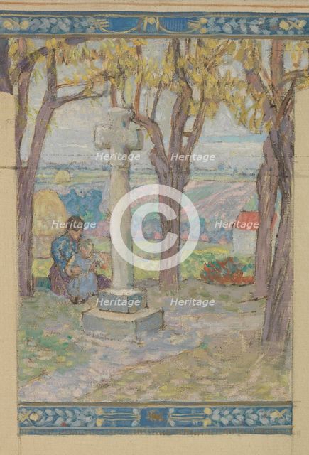 Esquisse pour la mairie de Fresnes : Paysage. Scènes de village, 1905. Creator: Victor Menu.