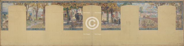 Esquisse pour la mairie de Fresnes : Paysage. Scènes de village, 1905. Creator: Victor Menu.