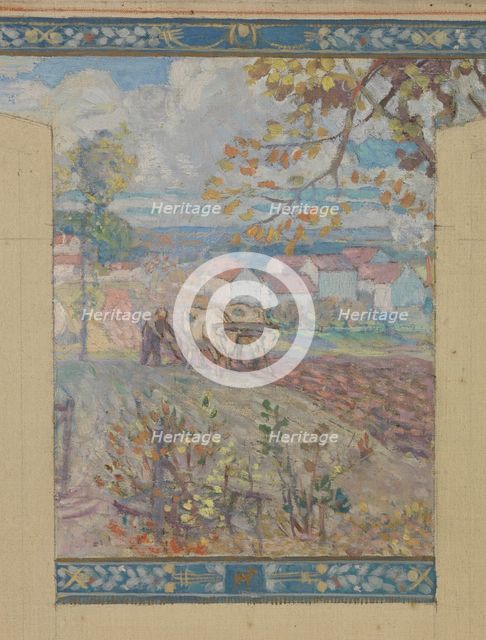 Esquisse pour la mairie de Fresnes : Paysage. Scènes de village, 1905. Creator: Victor Menu.