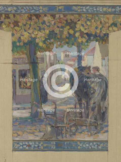 Esquisse pour la mairie de Fresnes : Paysage. Scènes de village, 1905. Creator: Victor Menu.