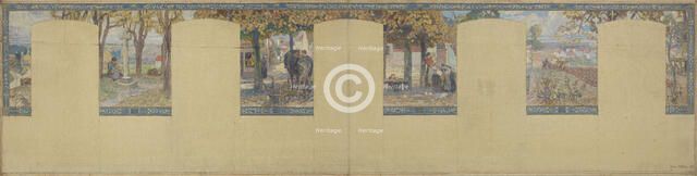 Esquisse pour la mairie de Fresnes : Paysage. Scènes de village, 1905. Creator: Victor Menu.