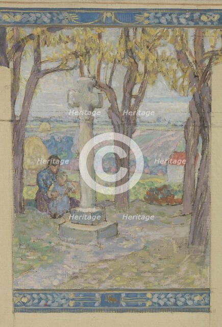 Esquisse pour la mairie de Fresnes : Paysage. Scènes de village, 1905. Creator: Victor Menu.