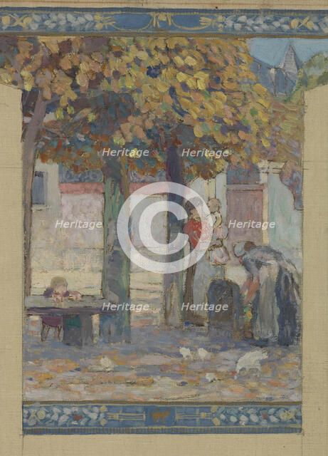 Esquisse pour la mairie de Fresnes : Paysage. Scènes de village, 1905. Creator: Victor Menu.