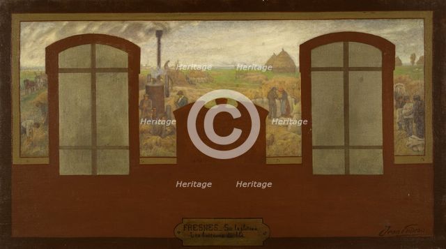 Esquisse pour la mairie de Fresnes : Sur le plateau - Les batteurs de blé, 1905. Creator: Jean Joseph Enders.