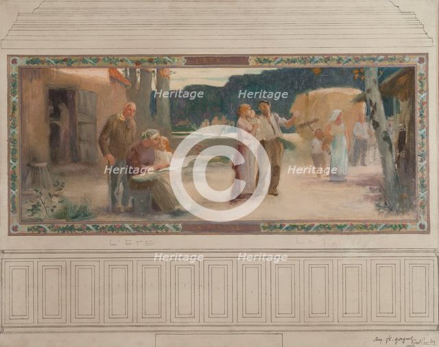 Esquisse pour la mairie de Montreuil-sous-Bois : L'été - La famille, 1892. Creators: Auguste-François-Marie Gorguet, Ernest de Bonnencontre.