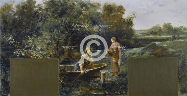 Esquisse pour la mairie de Nogent-sur-Marne : Idylle au bord de l'eau, 1889. Creator: Francois Lafon.