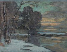 Esquisse pour la mairie de Noisy-le-Sec : canal de l'Ourcq en hiver, c.1907. Creator: Jean Constant Pape