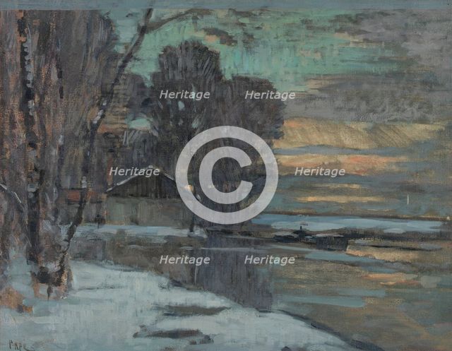 Esquisse pour la mairie de Noisy-le-Sec : canal de l'Ourcq en hiver, c.1907. Creator: Jean Constant Pape.