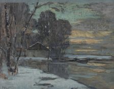 Esquisse pour la mairie de Noisy-le-Sec : canal de l'Ourcq en hiver, c.1907. Creator: Jean Constant Pape