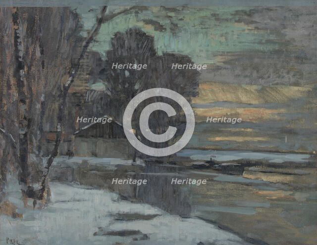 Esquisse pour la mairie de Noisy-le-Sec : canal de l'Ourcq en hiver, c.1907. Creator: Jean Constant Pape.