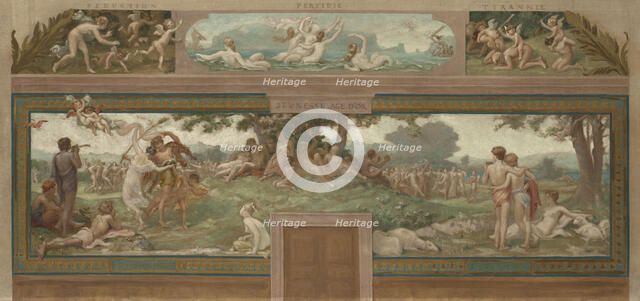 Esquisse pour la mairie de Saint-Maur-des-Fossés : les Vertus opposées au Vice (Jeunesse..., 1883. Creator: Paul Milliet.