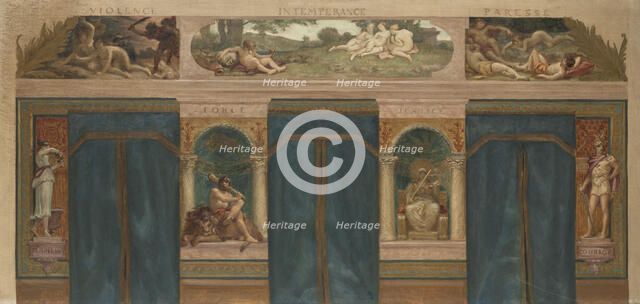 Esquisse pour la mairie de Saint-Maur-des-Fossés : Les Vertus opposées aux Vices..., 1883. Creator: Paul Milliet.