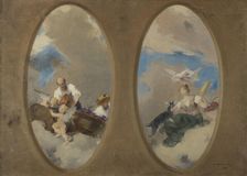 Esquisse pour la mairie de Suresnes : Allégorie du vin - Chevrière aux colombes (plafonds), 1897. Creator: Edouard Michel Lancon