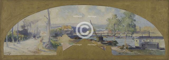 Esquisse pour la mairie d'Issy-les-Moulineaux : La Seine à Issy-les-Moulineaux, c.1901. Creator: Eugene Louis Gillot.