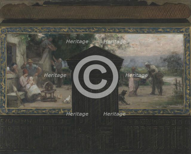 Esquisse pour la mairie du 15e arrondissement : La famille - Aumône à un pauvre, 1884. Creators: Jacques Ferdinand Humbert, Pierre Lagarde.