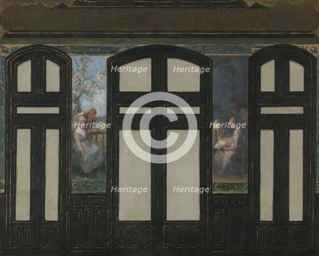 Esquisse pour la mairie du 15e arrondissement : Les fiançailles - La veillée, 1884. Creators: Jacques Ferdinand Humbert, Pierre Lagarde.