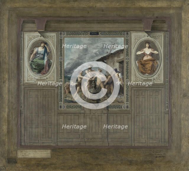 Esquisse pour la mairie du 20ème arrondissement : Patriotisme, Patrie, Dévouement, 1884. Creator: Edouard Michel Lancon.