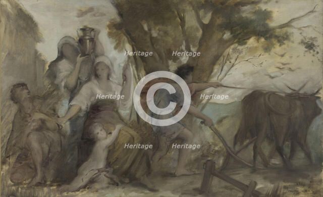 Esquisse pour la mairie du 2ème arrondissement de Paris : Maternité et labourage, 1880. Creator: Francois Lafon.