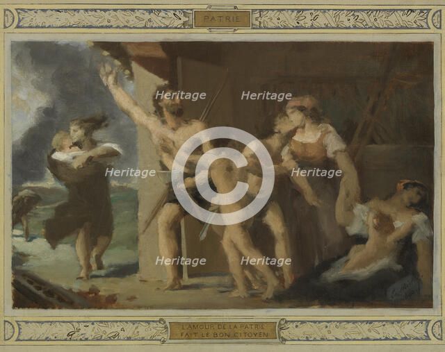 Esquisse pour la mairie du 2ème arrondissement : Education. Mariage. Patrie, 1880. Creator: Edouard Michel Lancon.