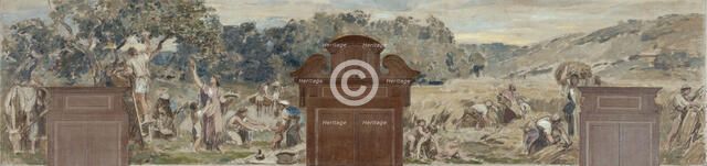 Esquisse pour la salle des fêtes de la mairie de Pantin : La cueillette. La moisson, 1886. Creator: Francois Lafon.