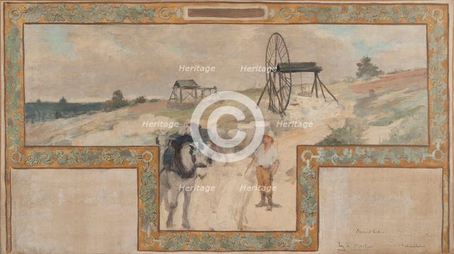 Esquisse pour la salle des mariages de la mairie d'Arcueil-Cachan : Travail en carrière, 1888. Creator: Auguste-François-Marie Gorguet.