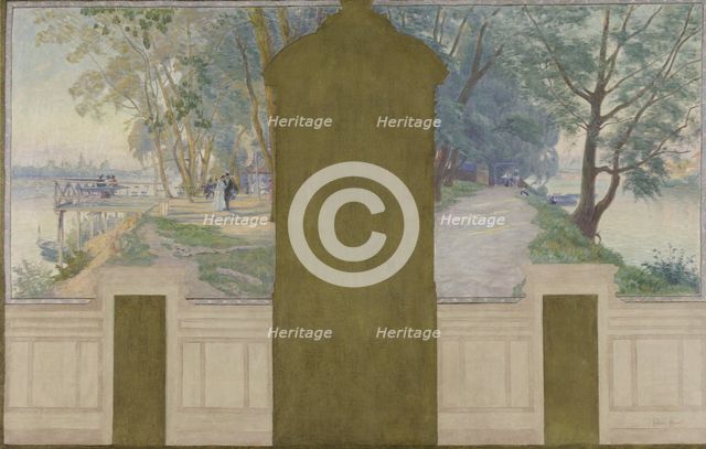 Esquisse pour la salle des mariages de la mairie d'Asnières : Paysages. La Seine..., c.1900. Creator: Henri Marius-Camille Bouvet.