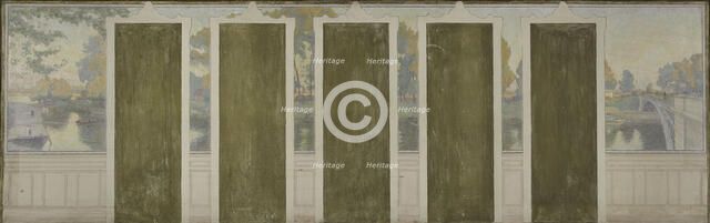 Esquisse pour la salle des mariages de la mairie d'Asnières : La Seine au pont d'Asnières, c.1900. Creator: Henri Marius-Camille Bouvet.