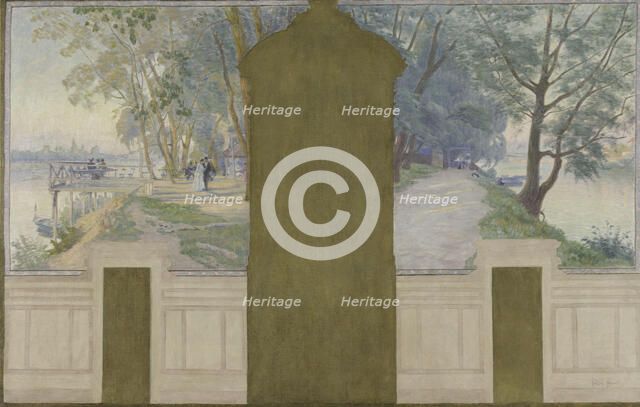 Esquisse pour la salle des mariages de la mairie d'Asnières : Paysages. La Seine..., c.1900. Creator: Henri Marius-Camille Bouvet.