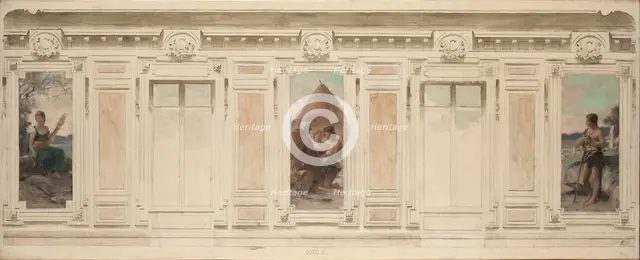 Esquisse pour la salle des mariages de la mairie de Courbevoie : Fileuse. Le mariage. Berger, 1884. Creator: Theobald Chartran.