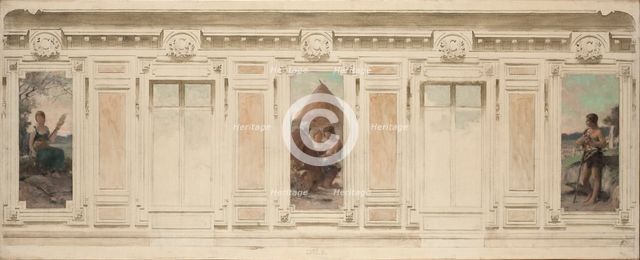 Esquisse pour la salle des mariages de la mairie de Courbevoie : Fileuse. Le mariage. Berger, 1884. Creator: Theobald Chartran.