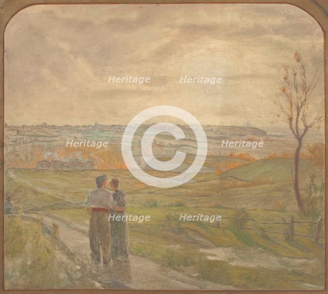 Esquisse pour la salle des mariages de la mairie de Romainville : Paysage avec un..., c.1904-1907. Creator: Jean Joseph Enders.