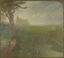 Esquisse pour la salle des mariages de la mairie de Romainville : paysage avec un...c.1904-1907. Creator: Jean Joseph Enders