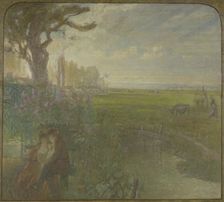 Esquisse pour la salle des mariages de la mairie de Romainville : paysage avec un...c.1904-1907. Creator: Jean Joseph Enders