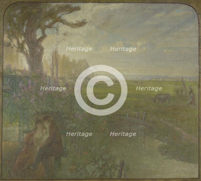 Esquisse pour la salle des mariages de la mairie de Romainville : paysage avec un...c.1904-1907. Creator: Jean Joseph Enders.