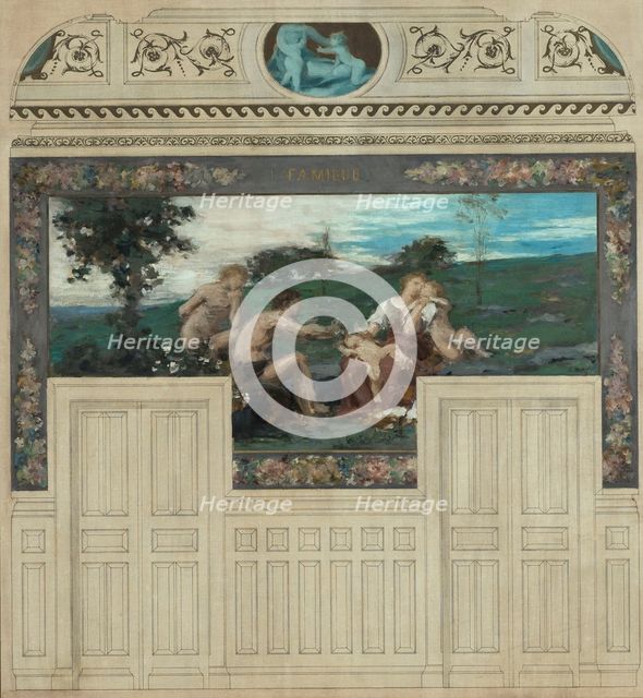 Esquisse pour la salle des mariages de la mairie de Saint-Maur-des-Fossés : Famille, 1883. Creator: Edouard Michel Lancon.