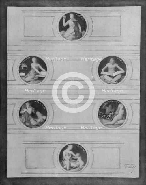Esquisse pour la salle des mariages de la mairie de Saint-Maur-des-Fossés : Vertus civiques, 1883. Creator: Edouard Michel Lancon.