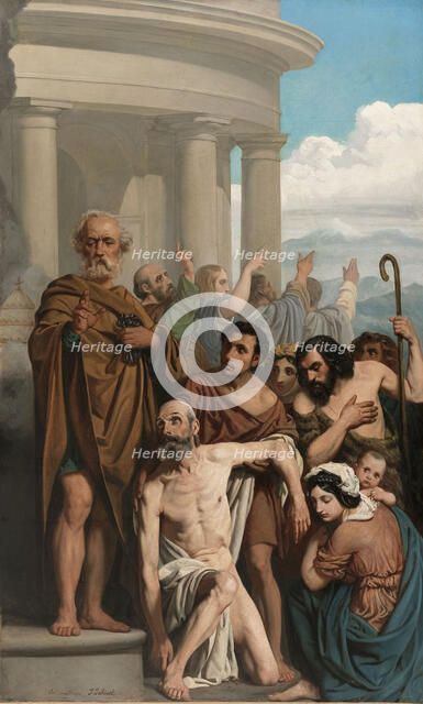 Esquisse pour l'ancienne église Saint-Ambroise : Saint Pierre guérissant un boiteux..., c.1843. Creator: Pierre-Jules Jollivet.