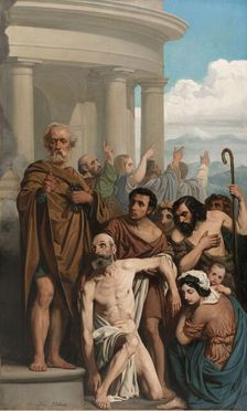 Esquisse pour l'ancienne église Saint-Ambroise : Saint Pierre guérissant un boiteux..., c.1843. Creator: Pierre-Jules Jollivet