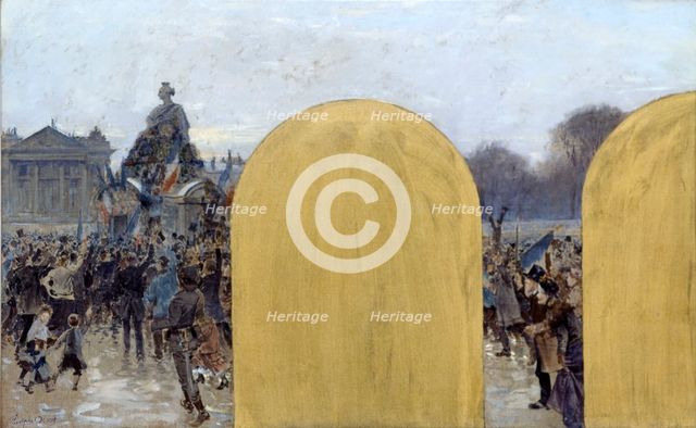 Esquisse pour le cabinet du préfet à l'Hôtel de Ville de Paris : Rassemblement devant la..., 1889. Creator: Adolphe Gustave Binet.