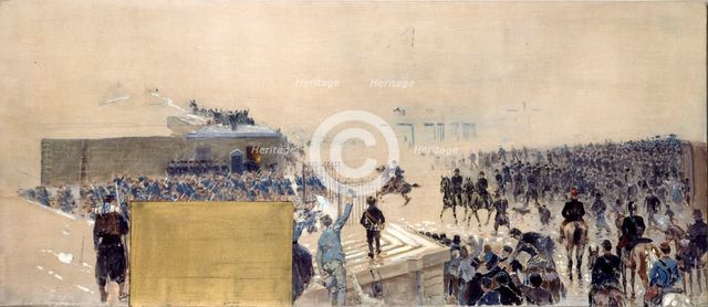 Esquisse pour le cabinet du préfet à l'Hôtel de Ville de Paris : La sortie, 1889. Creator: Adolphe Gustave Binet.