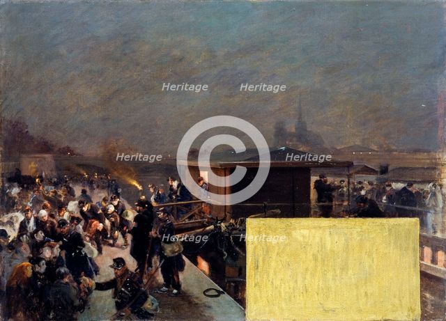 Esquisse pour le cabinet du préfet à l'Hôtel de Ville : Débarquement des blessés de Champigny, 1889. Creator: Raoul Arus.