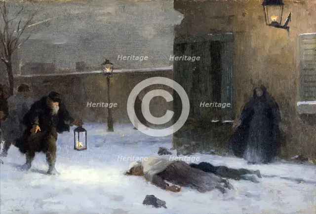 Esquisse pour le cabinet du préfet à l'Hôtel de Ville : La recherche des blessés durant..., 1889. Creator: Paul Albert Baudouin.