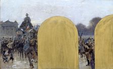 Esquisse pour le cabinet du préfet à l'Hôtel de Ville de Paris : Rassemblement devant la..., 1889. Creator: Adolphe Gustave Binet