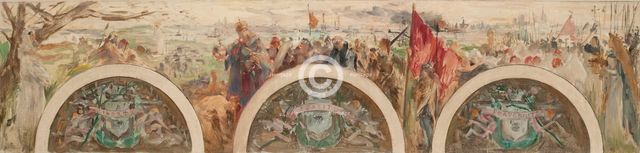 Esquisse pour le salon d'entrée de l'Hôtel de Ville : Paris et les Hautes Epoques..., 1892. Creator: Paul Louis Delance.