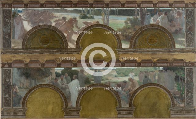 Esquisse pour le salon d'entrée nord de l'Hôtel de Ville de Paris : Les exercices physiques..., 1892 Creator: Henri Bonis.